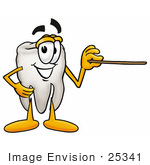 #25341 Clip Art Graphic Of A Human Molar Tooth Character Holding A Pointer Stick