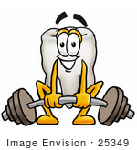 #25349 Clip Art Graphic Of A Human Molar Tooth Character Lifting A Heavy Barbell
