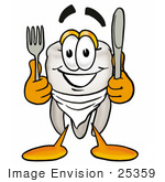 #25359 Clip Art Graphic Of A Human Molar Tooth Character Holding A Knife And Fork