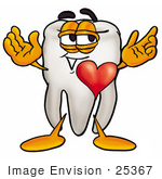 #25367 Clip Art Graphic Of A Human Molar Tooth Character With His Heart Beating Out Of His Chest