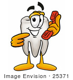 #25371 Clip Art Graphic Of A Human Molar Tooth Character Holding A Telephone