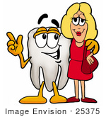 #25375 Clip Art Graphic Of A Human Molar Tooth Character Talking To A Pretty Blond Woman