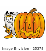 #25378 Clip Art Graphic Of A Human Molar Tooth Character With A Carved Halloween Pumpkin