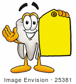 #25381 Clip Art Graphic Of A Human Molar Tooth Character Holding A Yellow Sales Price Tag