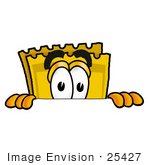 #25427 Clip Art Graphic Of A Golden Admission Ticket Character Peeking Over A Surface