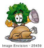 #25459 Clip Art Graphic Of A Tree Character Serving A Thanksgiving Turkey On A Platter