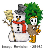 #25462 Clip Art Graphic Of A Tree Character With A Snowman On Christmas