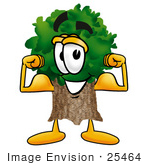 #25464 Clip Art Graphic Of A Tree Character Flexing His Arm Muscles
