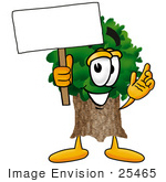 #25465 Clip Art Graphic Of A Tree Character Holding A Blank Sign