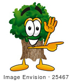 #25467 Clip Art Graphic Of A Tree Character Waving And Pointing