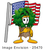 #25470 Clip Art Graphic Of A Tree Character Pledging Allegiance To An American Flag