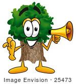 #25473 Clip Art Graphic Of A Tree Character Holding A Megaphone