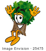 #25475 Clip Art Graphic Of A Tree Character Jumping