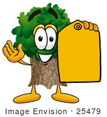 #25479 Clip Art Graphic Of A Tree Character Holding A Yellow Sales Price Tag