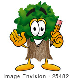 #25482 Clip Art Graphic Of A Tree Character Holding A Pencil