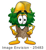 #25483 Clip Art Graphic Of A Tree Character Wearing A Hardhat Helmet