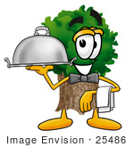 #25486 Clip Art Graphic Of A Tree Character Dressed As A Waiter And Holding A Serving Platter