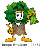 #25487 Clip Art Graphic Of A Tree Character Holding A Dollar Bill