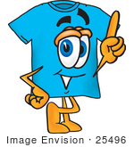 #25496 Clip Art Graphic Of A Blue Short Sleeved T Shirt Character Pointing Upwards