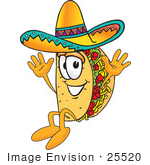 #25520 Clip Art Graphic Of A Crunchy Hard Taco Character Wearing A Sombrero And Jumping