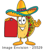 #25529 Clip Art Graphic Of A Crunchy Hard Taco Character Holding A Red Sales Price Tag