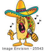 #25543 Clip Art Graphic Of A Crunchy Hard Taco Character Singing Loud Into A Microphone