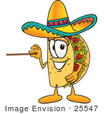 #25547 Clip Art Graphic Of A Crunchy Hard Taco Character Holding A Pointer Stick