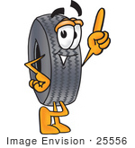 #25556 Clip Art Graphic Of A Tire Character Pointing Upwards