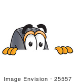 #25557 Clip Art Graphic Of A Tire Character Peeking Over A Surface