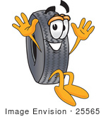 #25565 Clip Art Graphic Of A Tire Character Jumping