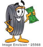 #25568 Clip Art Graphic Of A Tire Character Holding A Dollar Bill