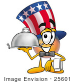 #25601 Clip Art Graphic Of A Patriotic Uncle Sam Character Dressed As A Waiter And Holding A Serving Platter