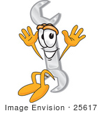 #25617 Clip Art Graphic Of A Wrench Tool Character Jumping