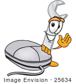 #25634 Clip Art Graphic Of A Wrench Tool Character With A Computer Mouse
