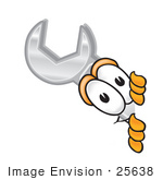 #25638 Clip Art Graphic Of A Wrench Tool Character Peeking Around A Corner