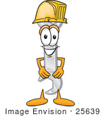#25639 Clip Art Graphic Of A Wrench Tool Character Wearing A Hardhat Helmet