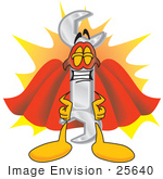 #25640 Clip Art Graphic Of A Wrench Tool Character Dressed As A Super Hero