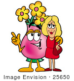 #25650 Clip Art Graphic Of A Pink Vase And Yellow Flowers Cartoon Character Talking To A Pretty Blond Woman