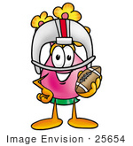 #25654 Clip Art Graphic Of A Pink Vase And Yellow Flowers Cartoon Character In A Helmet Holding A Football