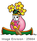 #25664 Clip Art Graphic Of A Pink Vase And Yellow Flowers Cartoon Character Rowing A Boat