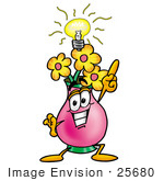 #25680 Clip Art Graphic Of A Pink Vase And Yellow Flowers Cartoon Character With A Bright Idea