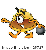 #25727 Clip Art Graphic Of A Yellow Safety Hardhat Cartoon Character Holding A Bowling Ball