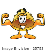 #25753 Clip Art Graphic Of A Yellow Safety Hardhat Cartoon Character Flexing His Arm Muscles