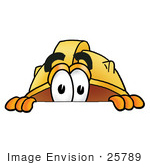 #25789 Clip Art Graphic Of A Yellow Safety Hardhat Cartoon Character Peeking Over A Surface