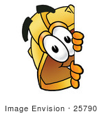 #25790 Clip Art Graphic Of A Yellow Safety Hardhat Cartoon Character Peeking Around A Corner
