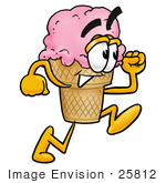 #25812 Clip Art Graphic Of A Strawberry Ice Cream Cone Cartoon Character Running