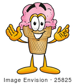 #25825 Clip Art Graphic Of A Strawberry Ice Cream Cone Cartoon Character With Welcoming Open Arms