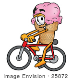 #25872 Clip Art Graphic Of A Strawberry Ice Cream Cone Cartoon Character Riding A Bicycle