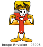 #25906 Clip Art Graphic Of A Red Paintbrush With Yellow Paint Cartoon Character Flexing His Arm Muscles