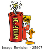 #25907 Clip Art Graphic Of A Red Paintbrush With Yellow Paint Cartoon Character Standing With A Lit Stick Of Dynamite